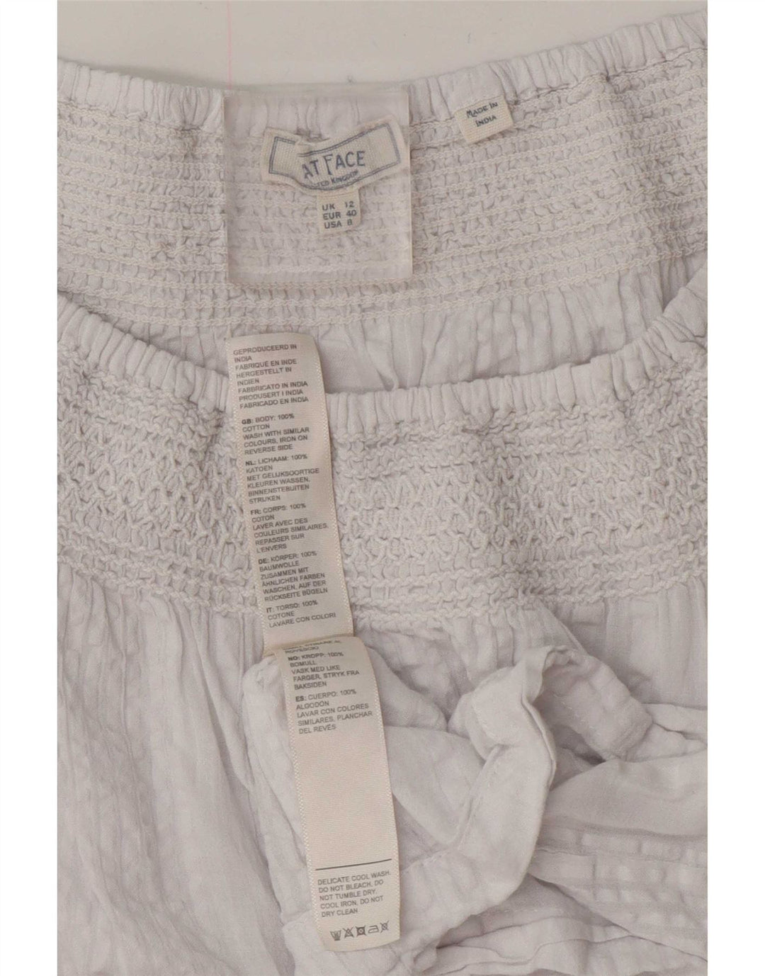 Fat Face Chemisier surdimensionné à manches 3/4 pour femme UK 12 en coton blanc moyen
