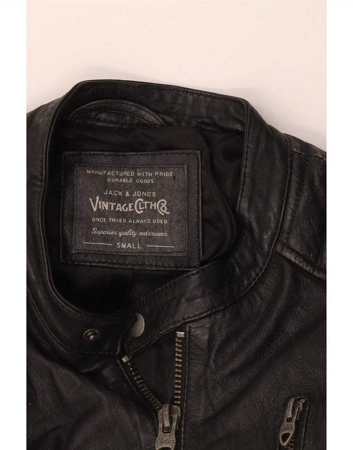 Jack & Jones Veste de course en cuir pour homme UK 36 Small Noir