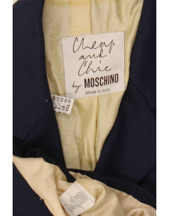 Moschino Veste blazer à 3 boutons à manches courtes pour femme UK 14 Large Bleu marine