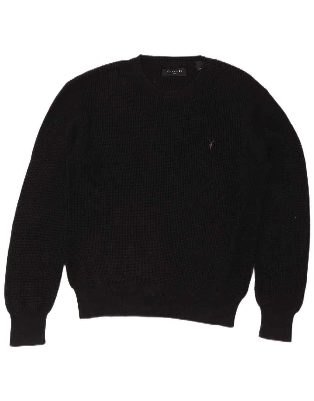 All Saints Pull à col rond pour homme en coton noir Large