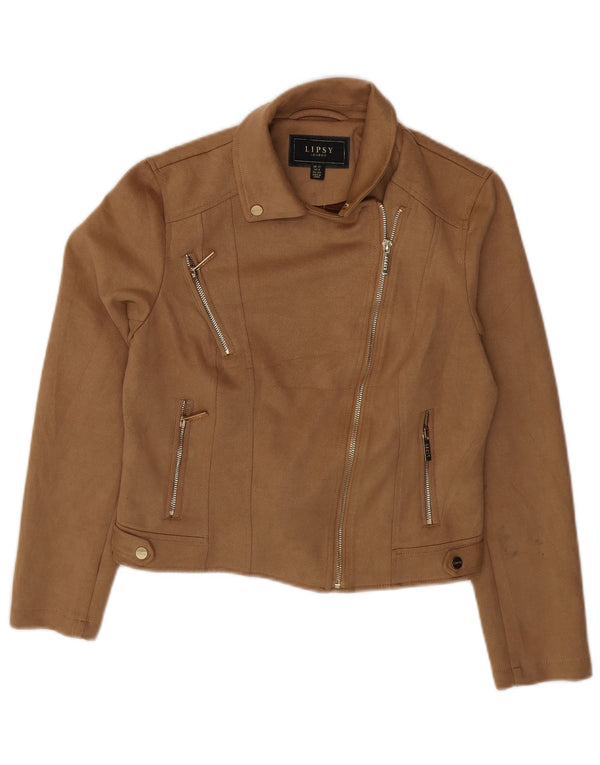 Lipsy Womens Crop Bomber Jacket UK 12 Marron Moyen Polyester