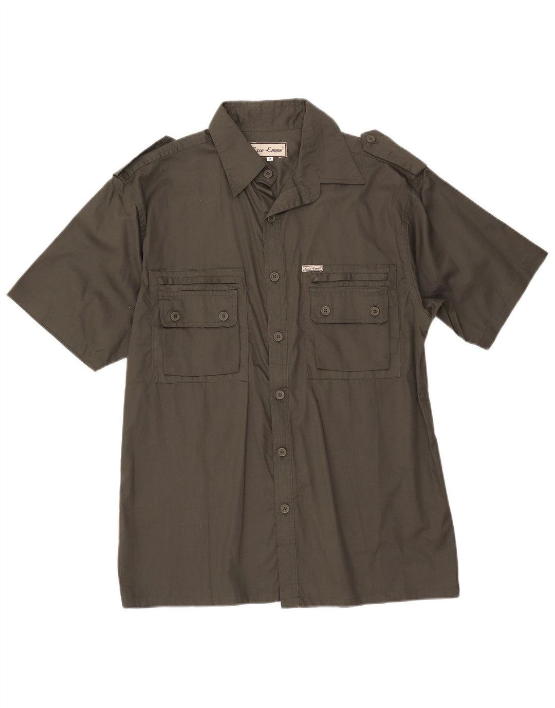 ESSE EMME Chemise militaire à manches courtes pour homme en coton kaki moyen