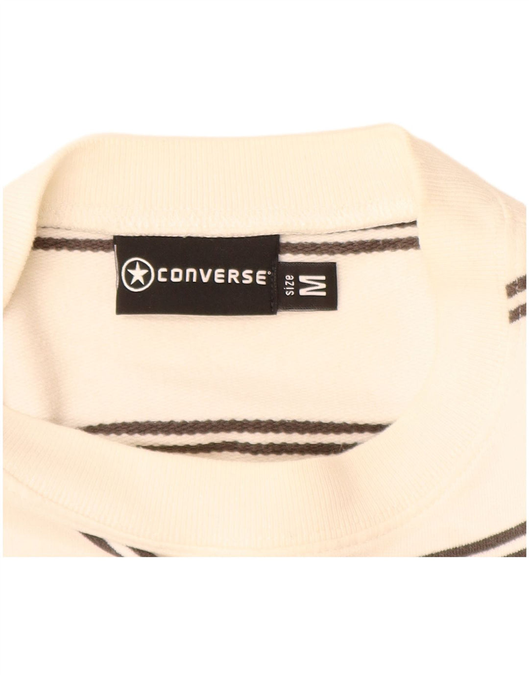 CONVERSE Mens Graphic Sweatshirt Jumper Medium Off White Striped Cotton