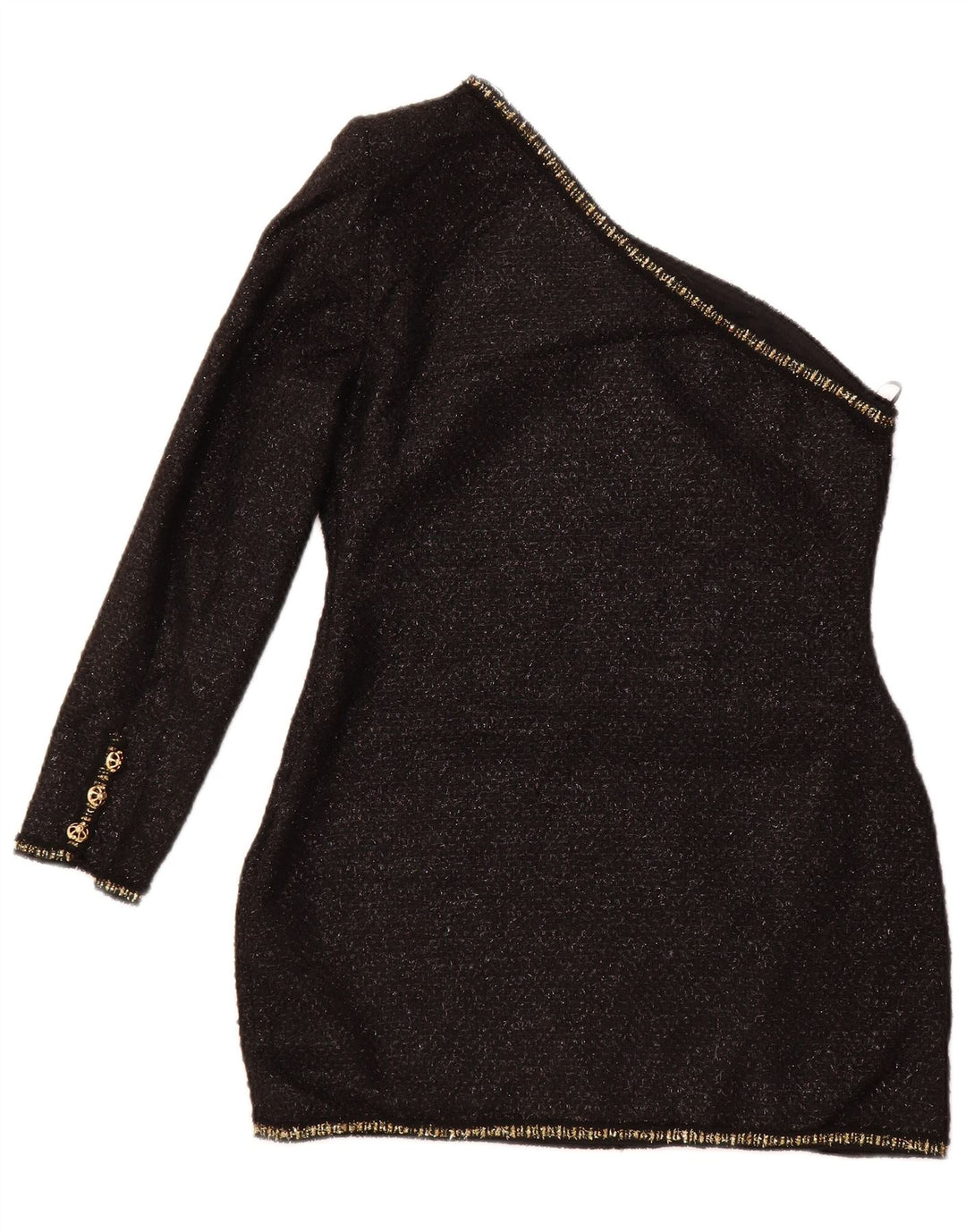 ZARA Femme Tunique Une Épaule Top UK 14 Grand Acrylique Moucheté Noir