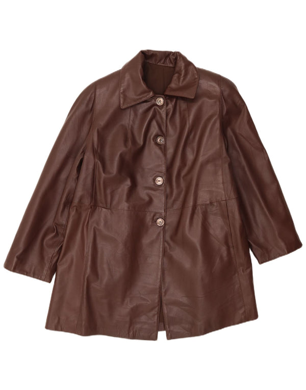 manteau en cuir femme vintage UK 14 Grand Brun