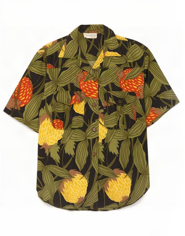 chemise à manches courtes femme vintage UK 20 2XL Coton floral multicolore