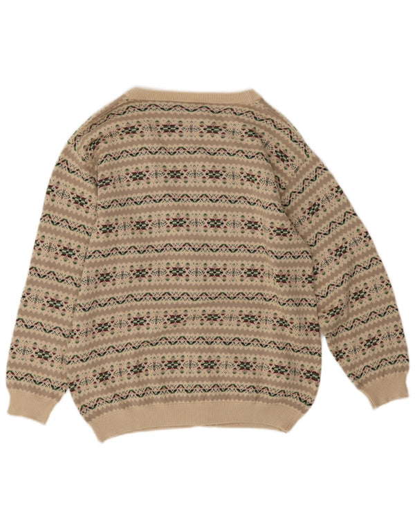 vintage Femme Cardigan Pull UK 14 Moyen Gris Fair Isle