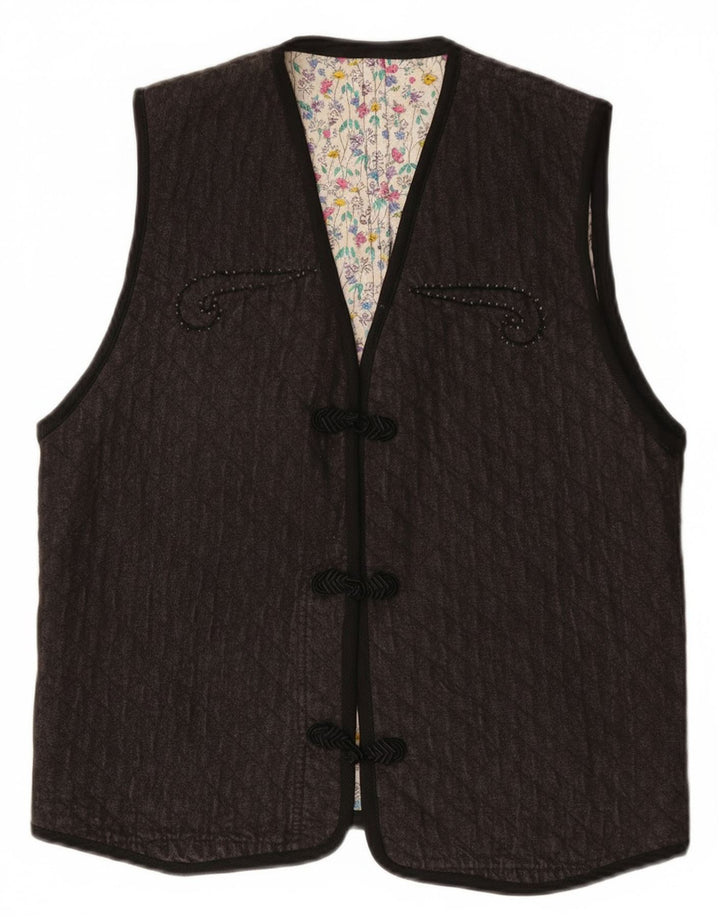 vintage Femme Gilet UK 12 Moyen Gris Paisley
