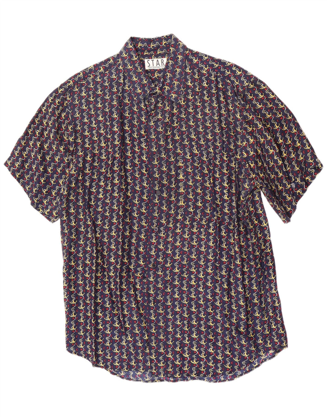 Chemise à manches courtes à motif abstrait pour hommes Vintage, soie bleu marine moyen