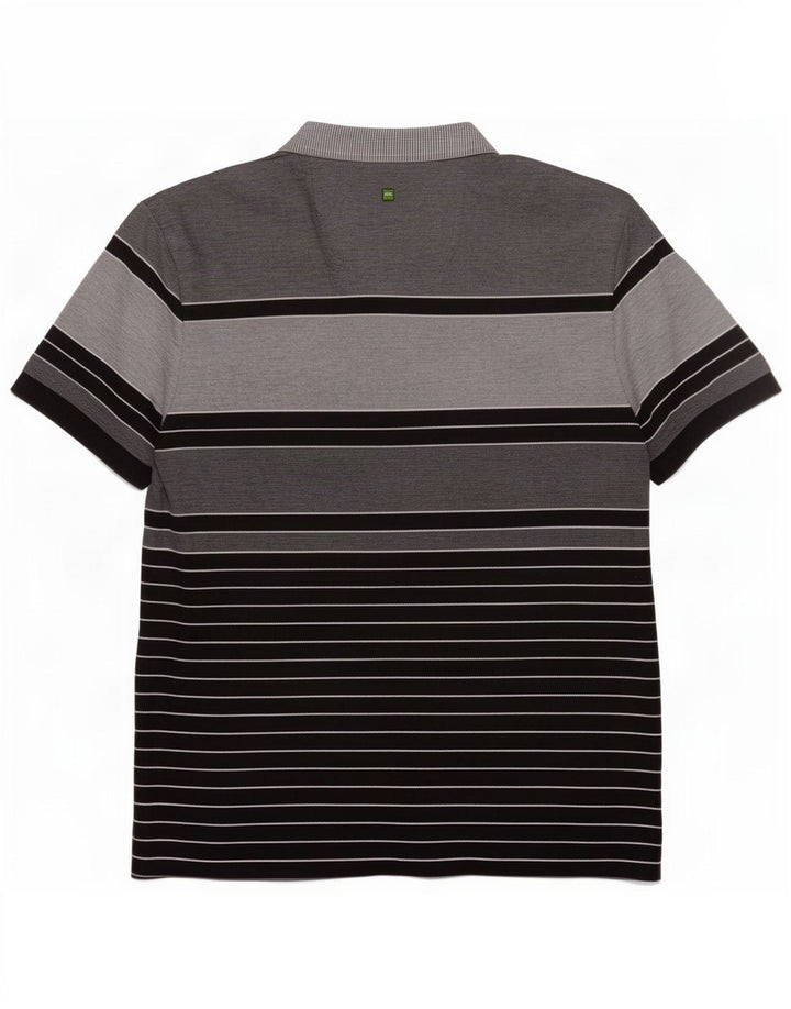 Hugo Boss Mens Polo Shirt Large Grey Striped Cotton