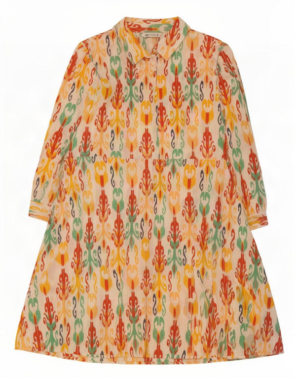 Zara Robe trapèze à manches 3/4 pour femme UK 20 2XL Multicolore Ikat