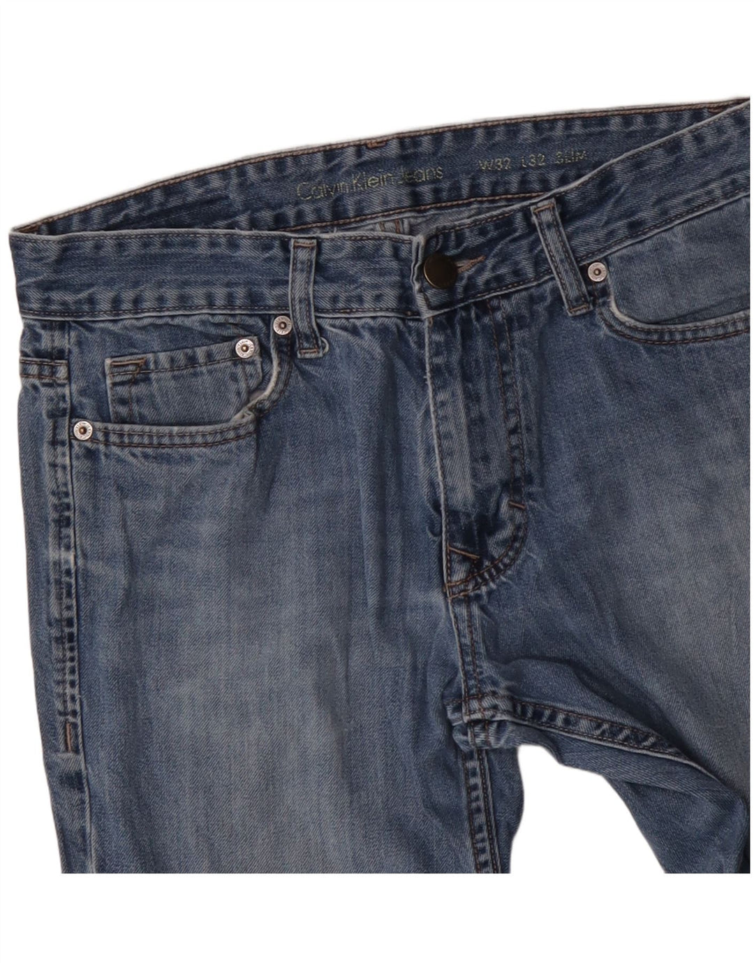CALVIN KLEIN Jean Slim Homme W32 L32 Bleu Coton
