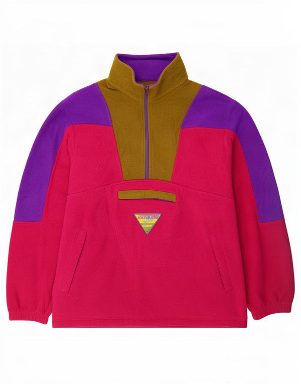 vintage Mens Ski Zip Neck Fleece Jumper IT 52 Grand Colorblock Rose