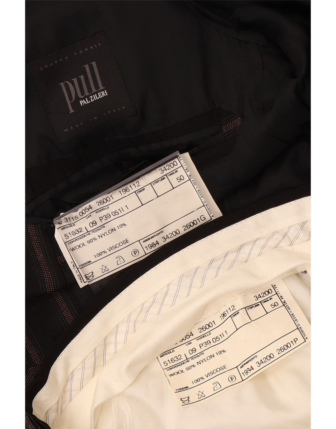 PAL ZILERI Costume 2 pièces 3 boutons pour homme IT 50 Large W34 L33 Noir rayé