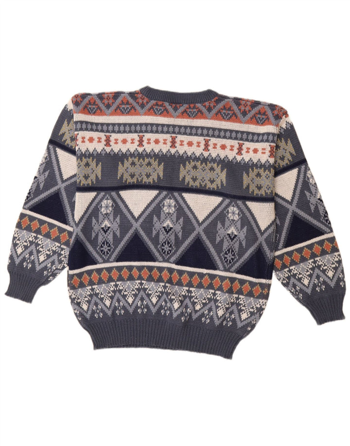 VINTAGE Pull ras du cou pour homme IT 48/50 Bleu marine moyen Fair Isle