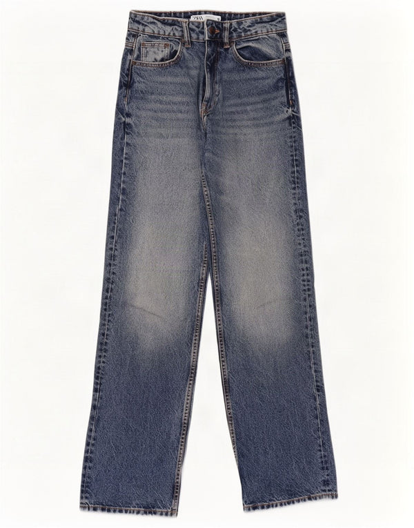 Zara Jean taille haute jambe large pour femme EU 34 2XS W24 L31 Bleu Coton