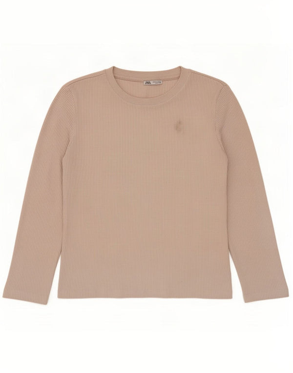 Zara Femme Top Manches Longues UK 44 Polyester Beige Moyen