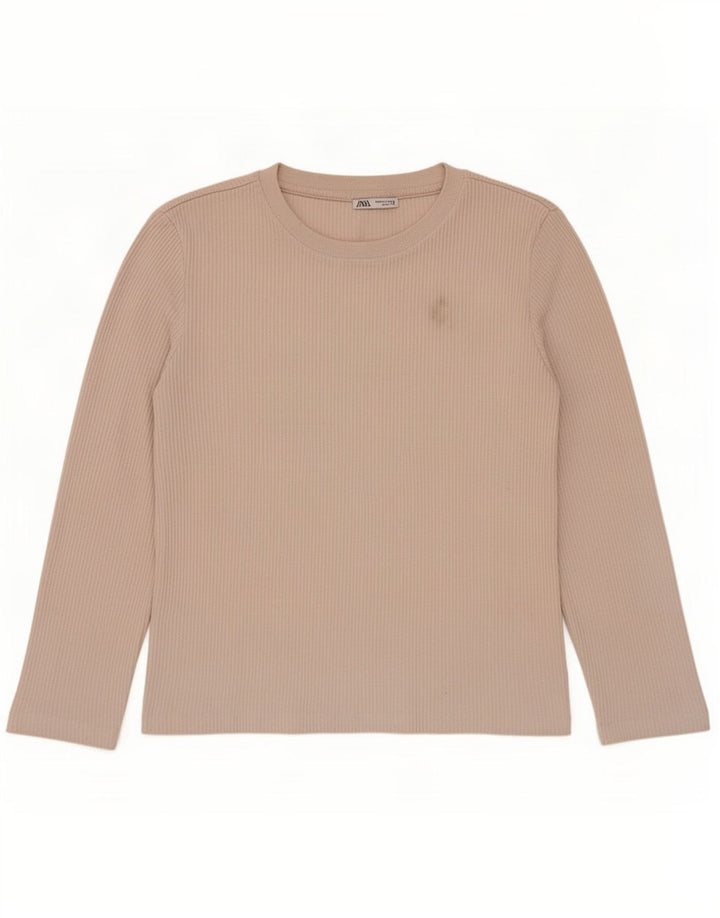 Zara Femme Top Manches Longues UK 44 Polyester Beige Moyen