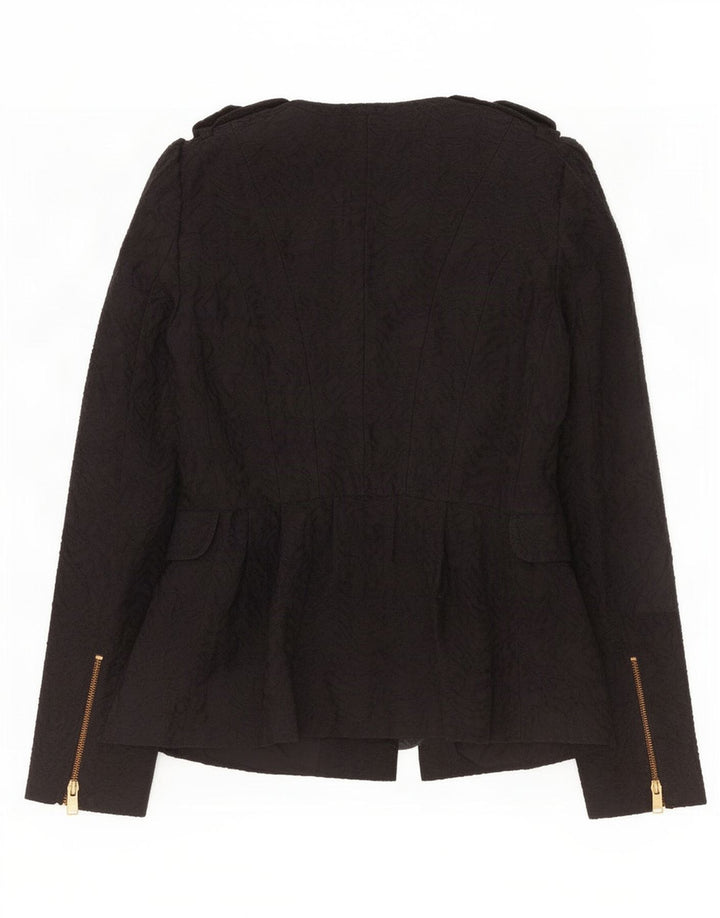 Zara Veste militaire à motif abstrait pour femme UK 10 Petit coton noir