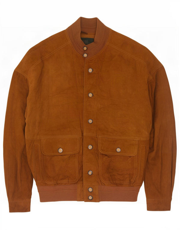 vintage Mens Suede Bomber Jacket UK 42 XL Cuir Marron