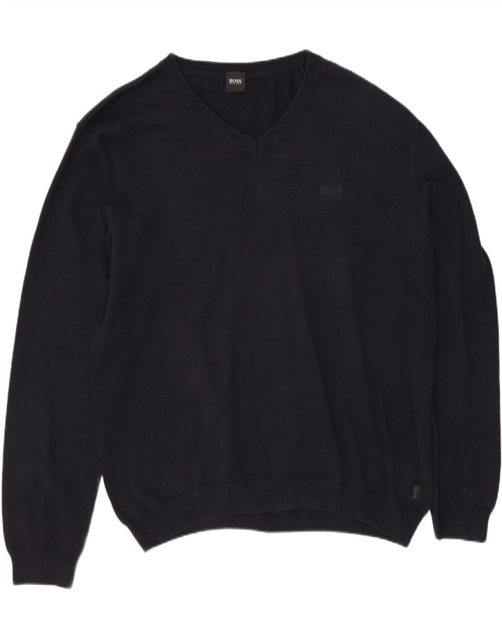 HUGO BOSS Homme Pull Col V XL Bleu Marine Coton