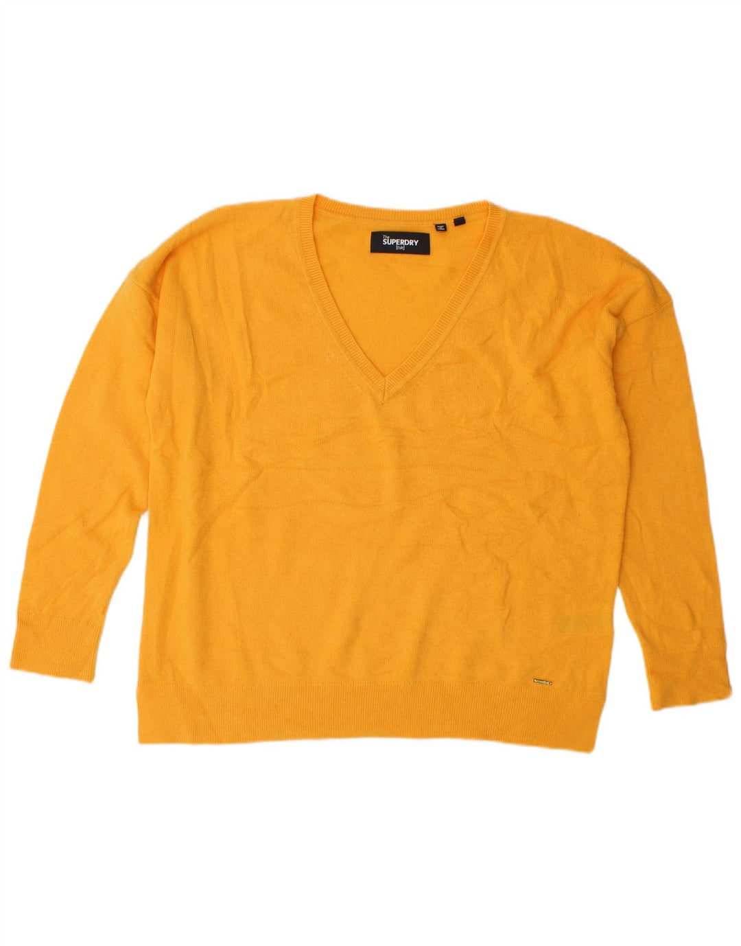 SUPERDRY Pull surdimensionné à col en V pour femme UK 10 Petite laine jaune