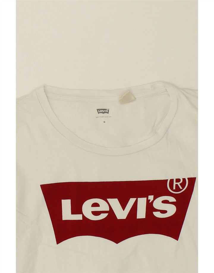 LEVI'S Womens Graphic T-Shirt Top UK 12 Medium White Cotton Vintage Levi's and Second-Hand Levi's from Messina Hembry 