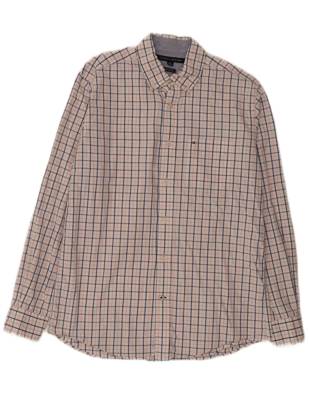 TOMMY HILFIGER Mens Classic Fit Shirt Small White Check Cotton