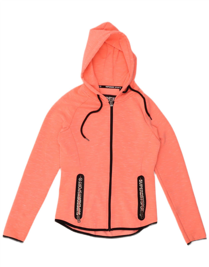 SUPERDRY Pull à capuche zippé graphique pour femme UK 8 Small Orange moucheté