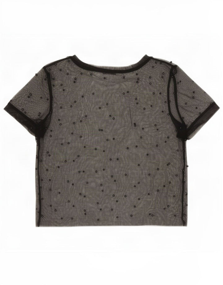 Zara Womens Crop See Through Top UK 10 Petit Noir