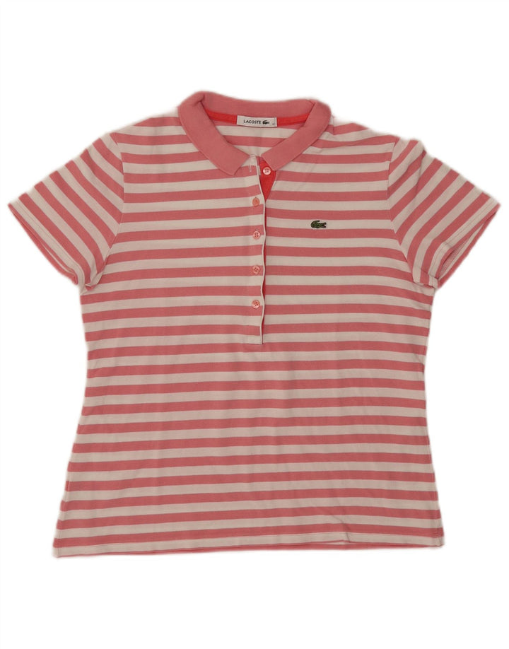 Lacoste Polo Femme Taille 40 Coton Rayé Rose Moyen