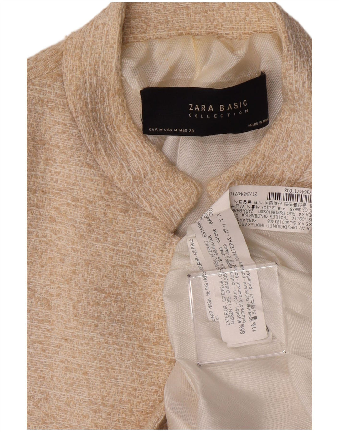 ZARA Veste blazer ouverte pour femme UK 12 Medium Off White Cotton