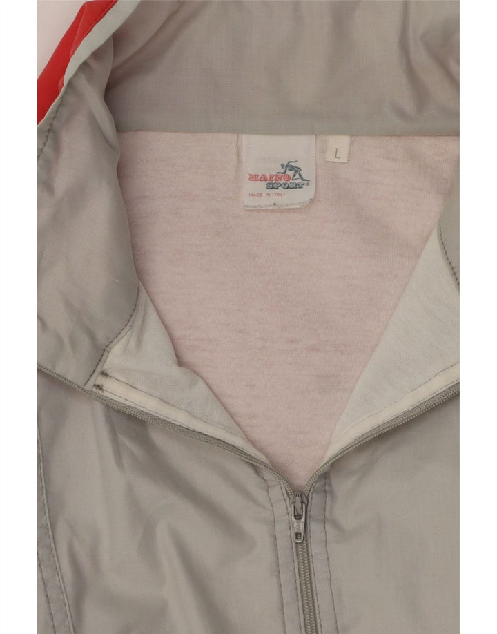 vintage Mens Pull Survêtement Top Veste Grand Gris Colorblock Coton