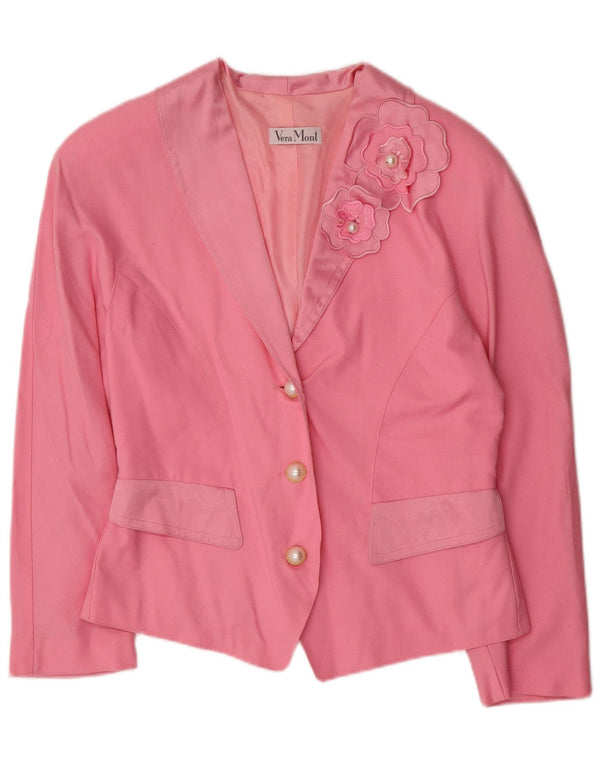 VERA MONT Veste Blazer 3 Boutons pour Femme UK 14 Rose Moyen Floral