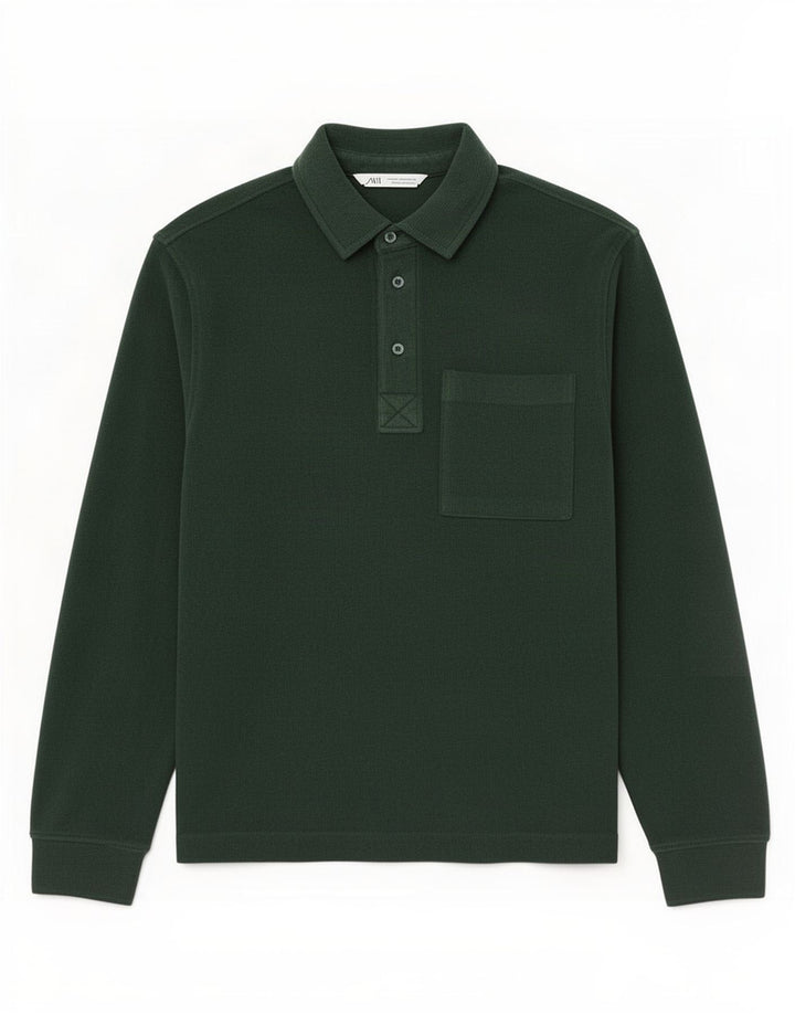 Zara Chemise Pull En Corduroy Homme Vert Moyen Coton