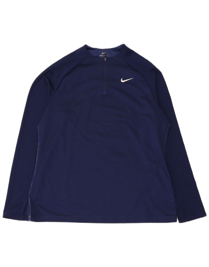 Nike Hommes Dri Fit Zip Neck Pull Survêtement Top XL Bleu Marine Polyester