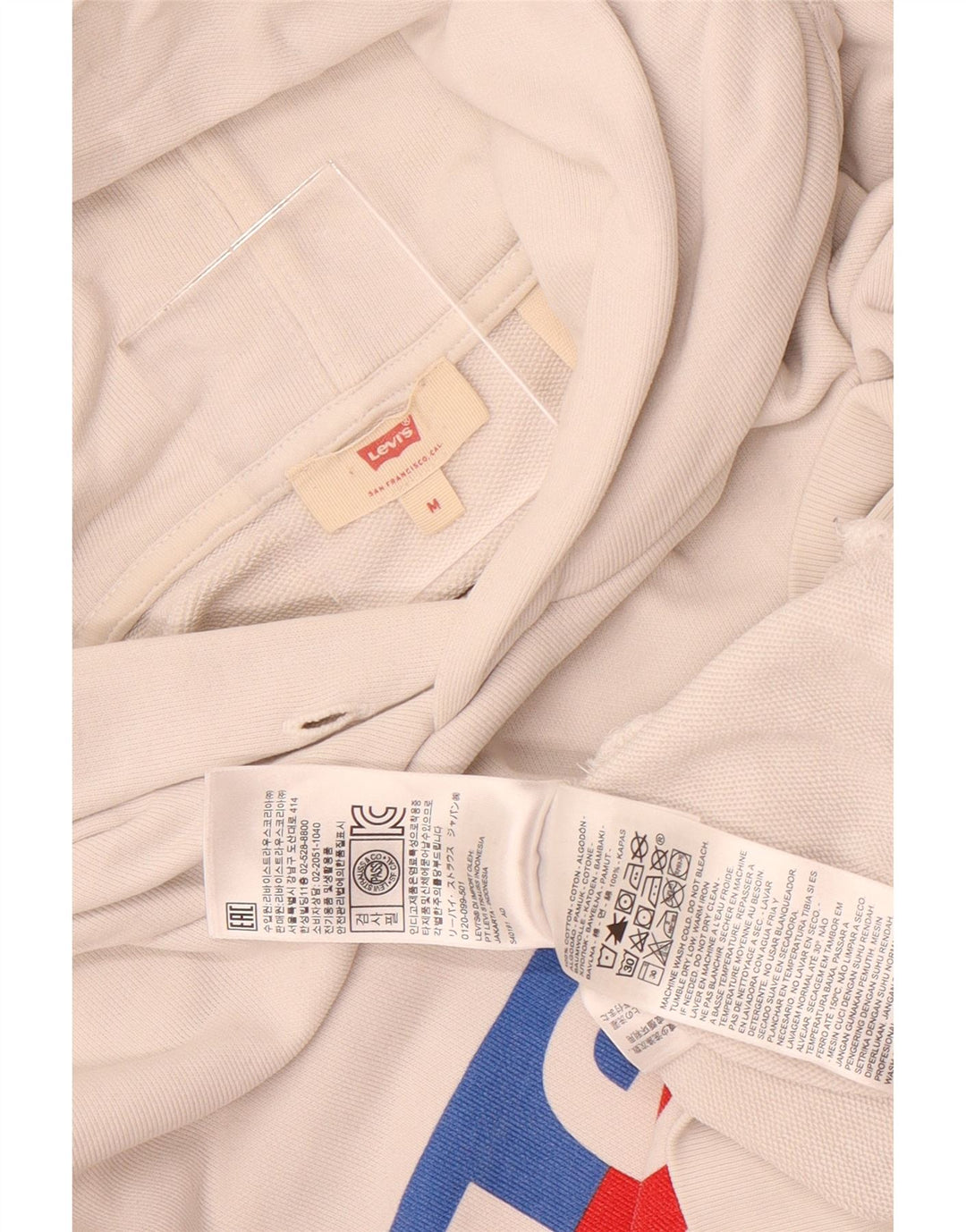 Levi's Pull à Capuche Graphique Oversize Femme UK 14 Blanc Moyen Coton