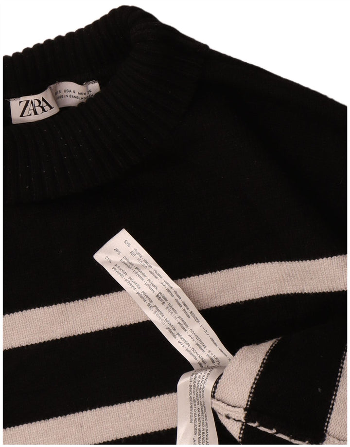 Zara Pull surdimensionné à col roulé pour femme UK 10 Petit rayé noir
