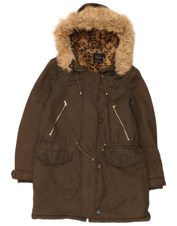 Zara Parka Sherpa à capuche pour femme UK 14 Kaki moyen