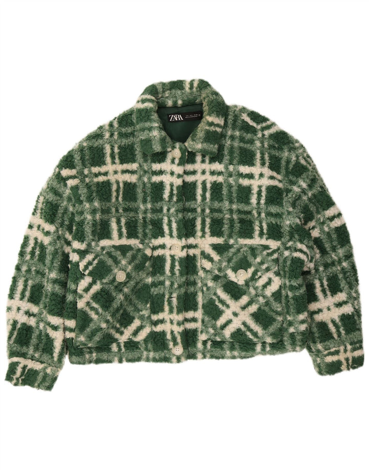 Zara Veste polaire surdimensionnée pour femme UK 14 Grand carreaux verts en polyester