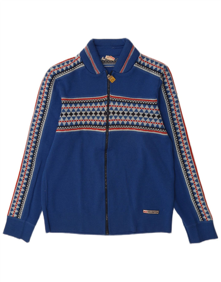 Dolomiten Cardigan Homme Pull IT 50 Laine Géométrique Bleu Moyen