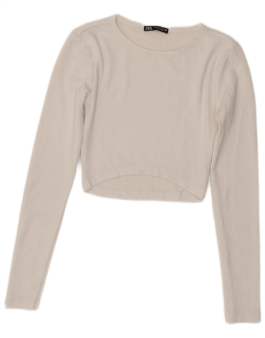 Zara Femme Crop Top Manches Longues UK 8 Petit Blanc Polyester