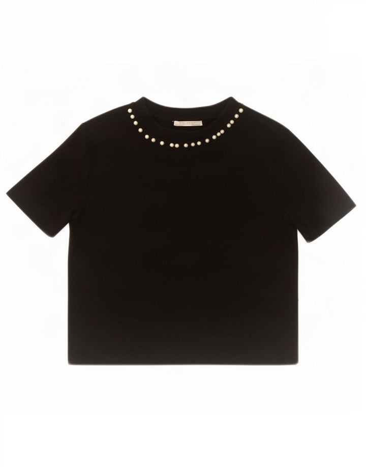 Zara Womens Crop Blouse Top UK 12 Coton Noir Moyen