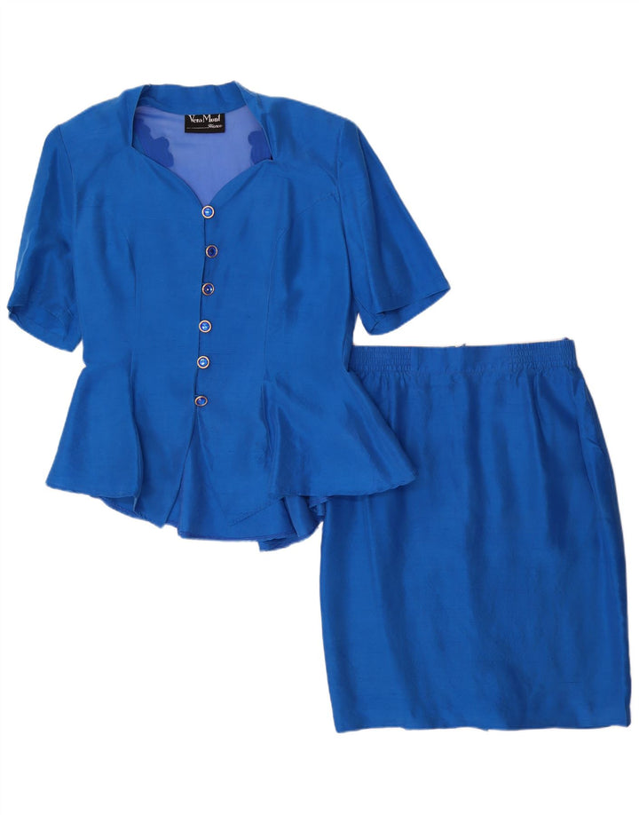 Vera Mont Ensemble jupe 2 pièces 6 boutons pour femme UK 14 Medium W28 Soie bleue