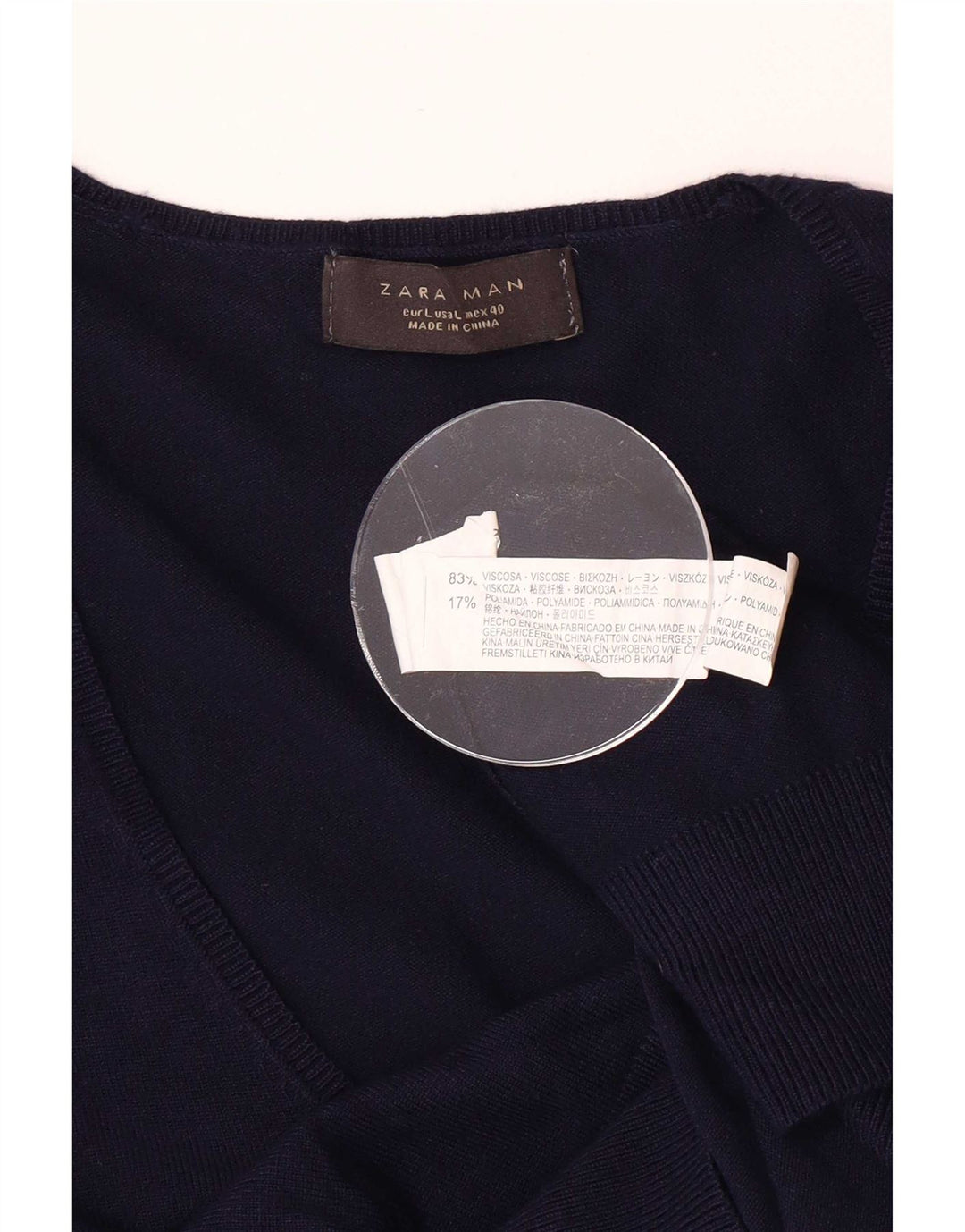 Zara Pull Col V Homme Large Bleu Marine Viscose