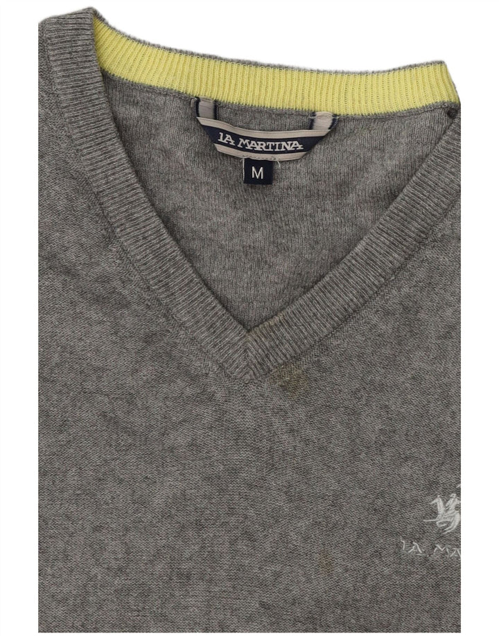La Martina Pull Col V Homme Gris Moyen Coton