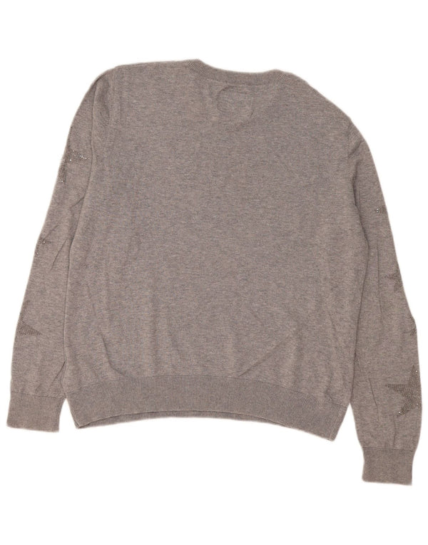 Superdry Pull à col rond à motif abstrait pour femme UK 16 Large Gris