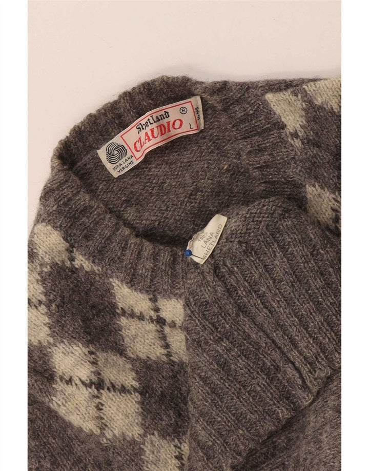 Claudio Pull à col rond pour femme UK 14 Grand Gris Argyle/Diamant