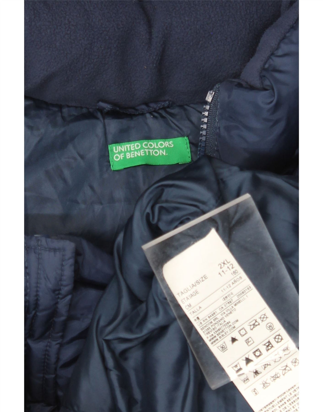 BENETTON Gilet rembourré à capuche pour garçon 11-12 ans 2XL Bleu marine Polyamide