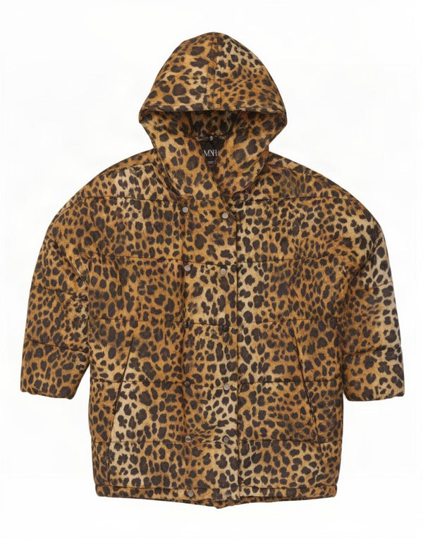 Zara Manteau matelassé à capuche surdimensionné pour femme UK 16 Grand imprimé animal marron